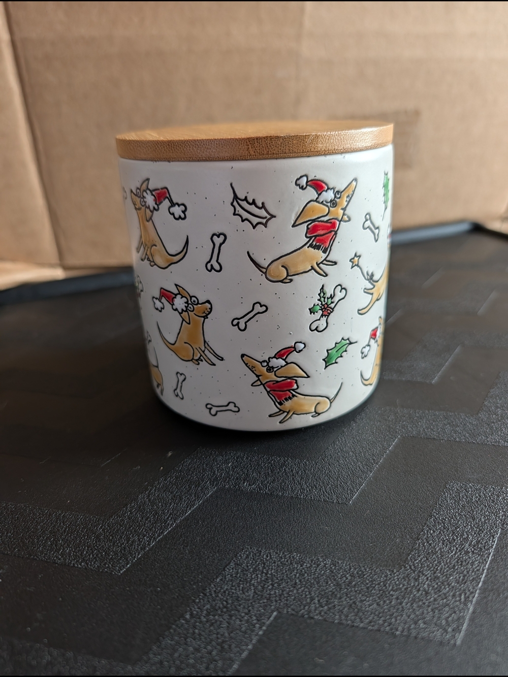 Dog Holiday Treat Jar Ceramic